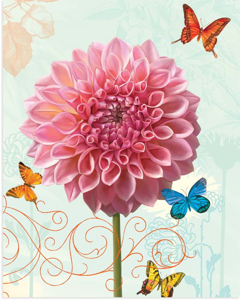 Yellow Pink Dahlia Print